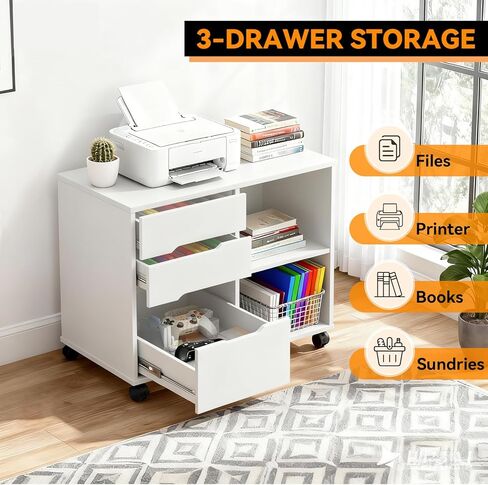 FDW 3 Drawer Lateral File Cabinet Mobile File Cabinet with Open Storage Shelves Office Printer Stand & Under-Desk Organizer with Wheels for Home Office,Black in Saudi Arabia