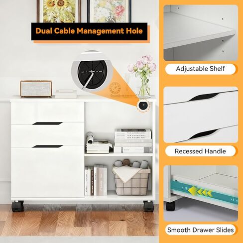 FDW 3 Drawer Lateral File Cabinet Mobile File Cabinet with Open Storage Shelves Office Printer Stand & Under-Desk Organizer with Wheels for Home Office,Black in Saudi Arabia
