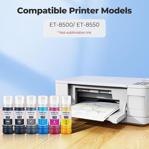552 زجاجة حبر أسود ET-8550 ET-8500 بديلة لزجاجة إعادة تعبئة الحبر Epson 552 (2 أسود) تعمل لطابعة Ecotank Photo ET-8550 ET-8500 ET 8550 ET 8500 ET8550 ET8500 8550 8500 Supertank in Saudi Arabia