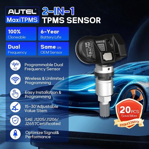 Autel TPMS Sensors 20 Pack Dual Frequency 315Mhz / 433Mhz Metal Stem Universal Tire Sensor Compatible with Autel TS900 TS401 TS408 TS501 TS508 TS601 TS608 MX808TS MS906TS ITS600 in Saudi Arabia