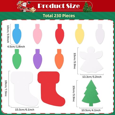 MixTeach 230 Pieces Christmas Paper Cutouts, Christmas Trees Stockings Light Bulbs Angel Cutouts Winter Paper Classroom Decor for Bulletin Board Wall Decor Xmas Holiday Party Supplies in Saudi Arabia