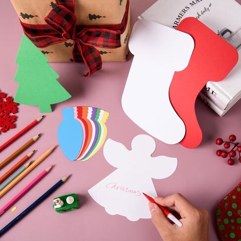 MixTeach 230 Pieces Christmas Paper Cutouts, Christmas Trees Stockings Light Bulbs Angel Cutouts Winter Paper Classroom Decor for Bulletin Board Wall Decor Xmas Holiday Party Supplies in Saudi Arabia