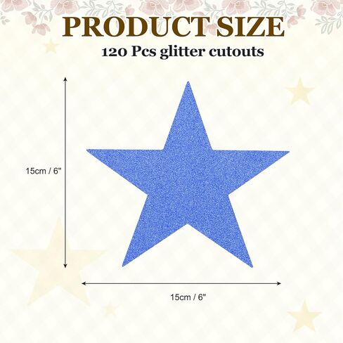 MECCANIXITY 120 Pcs Glitter Star Cutouts, 6 Inch Star Shape Double Printed Glitter Paper, Confetti Cut Outs for Bulletin Board Wall Party Decoration Supplies, Blue in Saudi Arabia