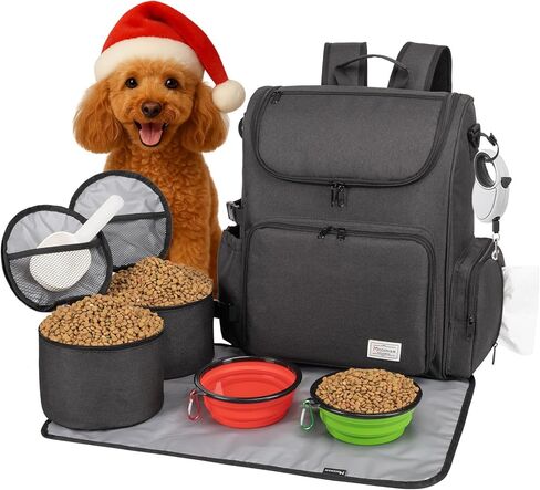 Modoker Multi-Compartment Dog Travel Backpack for Pet Supplies, Grey in Kuwait
