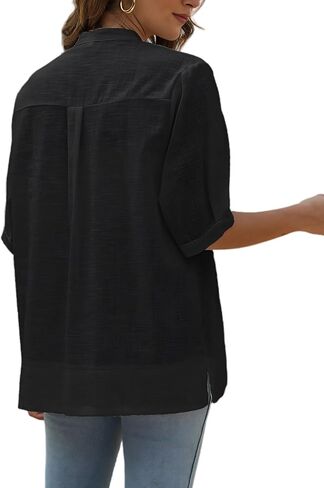 Summer Women’s Floral Emboridered Button Down Blouses Boho Cotton Short Sleeve Button Up Shirts for Women Casual Loose Tops in Kuwait