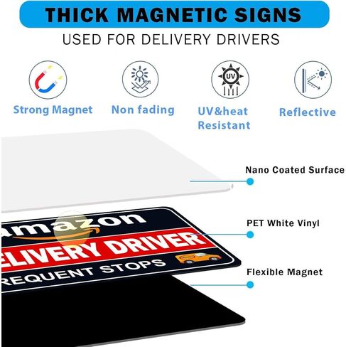 Delivery Driver Car Magnet Signs – Reflective Caution Frequent Stops Magnetic Decals, Durable Weather-Resistant Vehicle Magnets, Easy On & Off(2 Pack 12"x8", 1 Pack 12"x4") in Saudi Arabia
