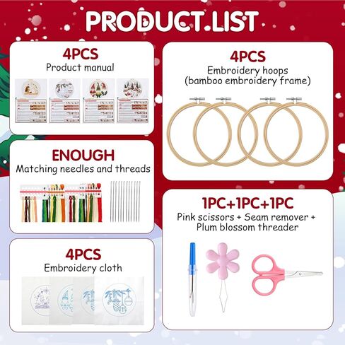 Christmas Embroidery Kit, DIY Hand Embroidery Kit, Beginner Embroidery Kit for Adults, Embroidery Christmas Ornament Kits (C) in Saudi Arabia