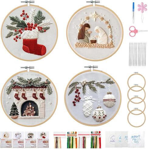 Christmas Embroidery Kit, DIY Hand Embroidery Kit, Beginner Embroidery Kit for Adults, Embroidery Christmas Ornament Kits (C) in Saudi Arabia