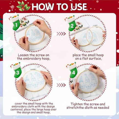 Christmas Embroidery Kit, DIY Hand Embroidery Kit, Beginner Embroidery Kit for Adults, Embroidery Christmas Ornament Kits (C) in Saudi Arabia
