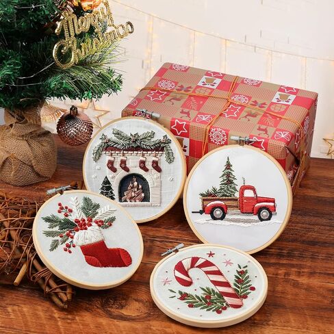 Christmas Embroidery Kit, DIY Hand Embroidery Kit, Beginner Embroidery Kit for Adults, Embroidery Christmas Ornament Kits (C) in Saudi Arabia