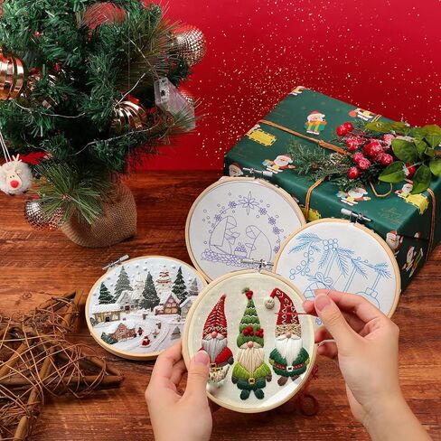 Christmas Embroidery Kit, DIY Hand Embroidery Kit, Beginner Embroidery Kit for Adults, Embroidery Christmas Ornament Kits (C) in Saudi Arabia
