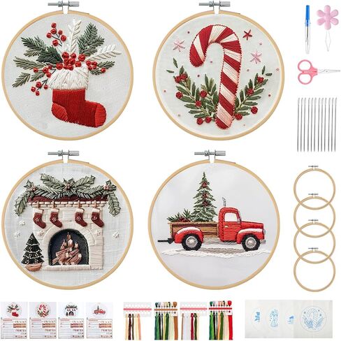 Christmas Embroidery Kit, DIY Hand Embroidery Kit, Beginner Embroidery Kit for Adults, Embroidery Christmas Ornament Kits (C) in Saudi Arabia