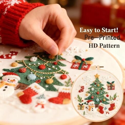 طقم تطريز عيد الميلاد مع 4 قواعد وأطواق خشبية - طقم تطريز للمبتدئين للبالغين والأطفال، مجموعات غرز متقاطعة للمبتدئين، مجموعة أدوات التطريز اليدوية لديكور عيد الميلاد وهدايا in Kuwait