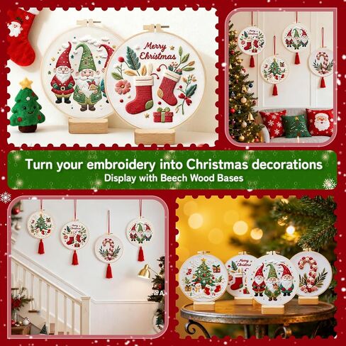 طقم تطريز عيد الميلاد مع 4 قواعد وأطواق خشبية - طقم تطريز للمبتدئين للبالغين والأطفال، مجموعات غرز متقاطعة للمبتدئين، مجموعة أدوات التطريز اليدوية لديكور عيد الميلاد وهدايا in Kuwait