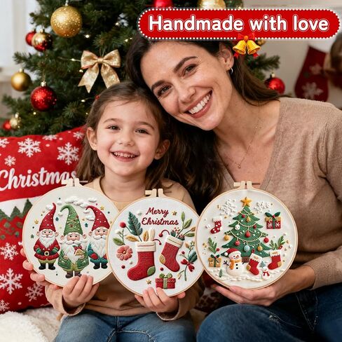 طقم تطريز عيد الميلاد مع 4 قواعد وأطواق خشبية - طقم تطريز للمبتدئين للبالغين والأطفال، مجموعات غرز متقاطعة للمبتدئين، مجموعة أدوات التطريز اليدوية لديكور عيد الميلاد وهدايا in Kuwait