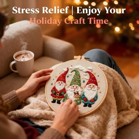 طقم تطريز عيد الميلاد مع 4 قواعد وأطواق خشبية - طقم تطريز للمبتدئين للبالغين والأطفال، مجموعات غرز متقاطعة للمبتدئين، مجموعة أدوات التطريز اليدوية لديكور عيد الميلاد وهدايا in Kuwait