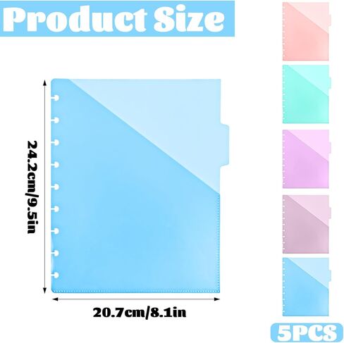 5Pcs Discbound Dividers with Pocket, 9.5 × 8.1in Multi-Color Discbound Notebook Divider 9 Disc Bound Happy Planner Inserts Pocket, for Office Home in Kuwait
