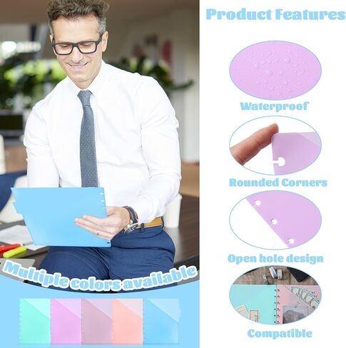 5Pcs Discbound Dividers with Pocket, 9.5 × 8.1in Multi-Color Discbound Notebook Divider 9 Disc Bound Happy Planner Inserts Pocket, for Office Home in Kuwait