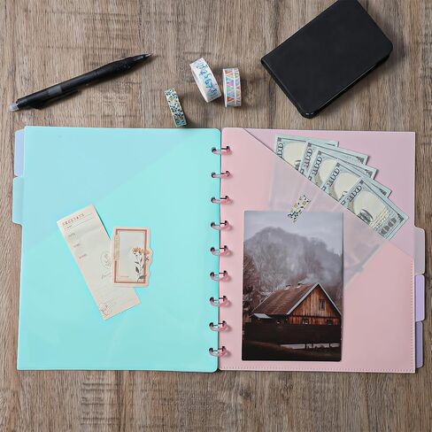 5Pcs Discbound Dividers with Pocket, 9.5 × 8.1in Multi-Color Discbound Notebook Divider 9 Disc Bound Happy Planner Inserts Pocket, for Office Home in Kuwait