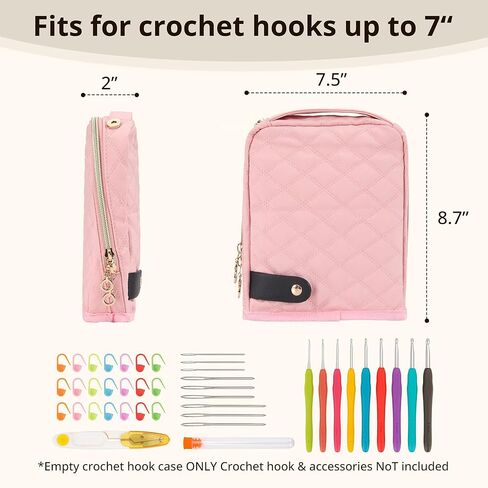 BAGCRAZY Stand-Up Crochet Hook Case Organizer, Travel Craft Holder with Phone Pocket, Quilted Bag with 9 Hooks, Needles & Scissors, Gift for Crochet Lovers – Black in Saudi Arabia