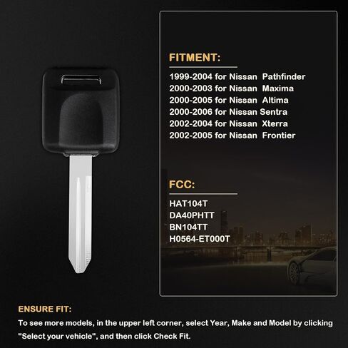 1 X Key Fob Keyless Ignition Key for Nissan Altima Rogue Sentra Versa Pathfinder Murano Maxima Xterra Frontier Quest Titan 350Z Armada Cube 1999-2012 HAT104T DA40PHTT BN104TT in Saudi Arabia