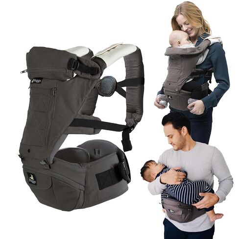 Abiie HUGGS 3-in-1 Baby Carrier with Hip Seat - Front Facing, Hip Hugger, Back Baby Carrier - Healthy Sitting (M) Position, 3 Mos.-Toddler - Buckle Type Closure - Approved by US Safety Standards in Saudi Arabia