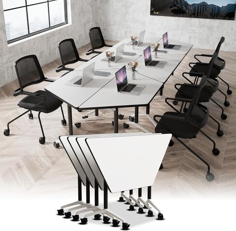 Folding Conference Table 55.1",Modern Conference Room Tables with Wheels,Office Training Meeting Table with Flip-Top & Strong Metal Frame for Classrooms & School Office Spaces | Trapezoid (T03 2P) in Saudi Arabia
