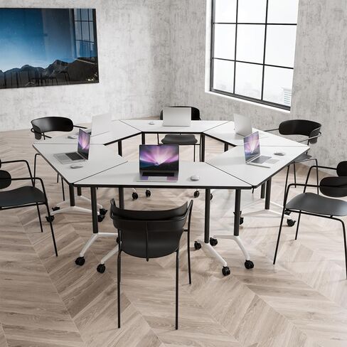 Folding Conference Table 55.1",Modern Conference Room Tables with Wheels,Office Training Meeting Table with Flip-Top & Strong Metal Frame for Classrooms & School Office Spaces | Trapezoid (T03 2P) in Saudi Arabia