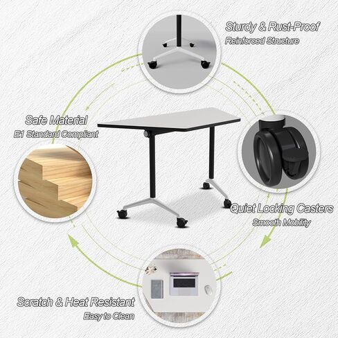 Folding Conference Table 55.1",Modern Conference Room Tables with Wheels,Office Training Meeting Table with Flip-Top & Strong Metal Frame for Classrooms & School Office Spaces | Trapezoid (T03 2P) in Saudi Arabia