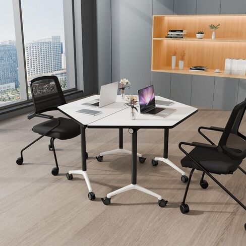 Folding Conference Table 55.1",Modern Conference Room Tables with Wheels,Office Training Meeting Table with Flip-Top & Strong Metal Frame for Classrooms & School Office Spaces | Trapezoid (T03 2P) in Saudi Arabia