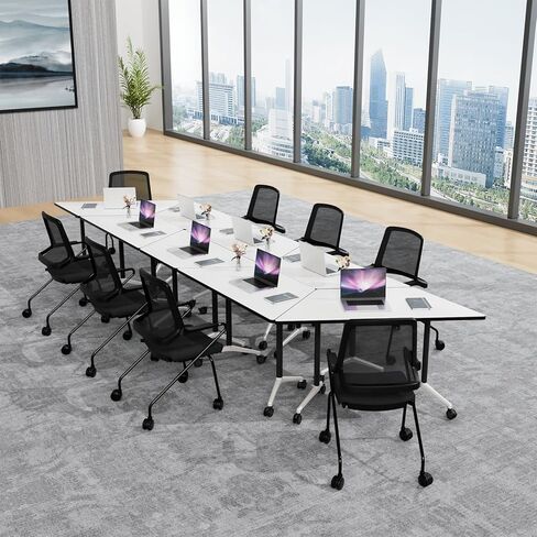 Folding Conference Table 55.1",Modern Conference Room Tables with Wheels,Office Training Meeting Table with Flip-Top & Strong Metal Frame for Classrooms & School Office Spaces | Trapezoid (T03 2P) in Saudi Arabia