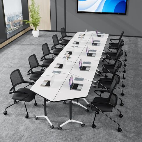 Folding Conference Table 55.1",Modern Conference Room Tables with Wheels,Office Training Meeting Table with Flip-Top & Strong Metal Frame for Classrooms & School Office Spaces | Trapezoid (T03 2P) in Saudi Arabia