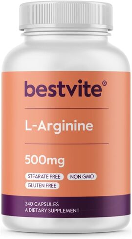 BESTVITE L-Arginine 500mg (240 كبسولة) - بدون ستيرات المغنيسيوم - بدون ثاني أكسيد السيليكون - بدون مواد مالئة - غير معدل وراثيًا - خالي من الغلوتين in Saudi Arabia