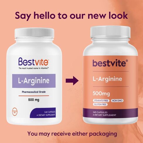 BESTVITE L-Arginine 500mg (240 كبسولة) - بدون ستيرات المغنيسيوم - بدون ثاني أكسيد السيليكون - بدون مواد مالئة - غير معدل وراثيًا - خالي من الغلوتين in Saudi Arabia