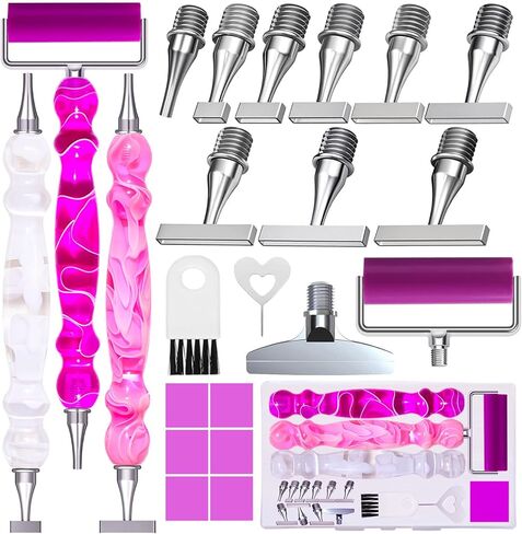 ZYNYXY 17PCS Ergonomic Diamond Art Pen Kits, with Multifunctional Metal Stainless Steel Screw Thin 1, 3, 6, 9, Tips, Correction Placers Roller Accessories (Purple + Pink + White + 5 PCS Tips) in Saudi Arabia