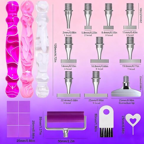 ZYNYXY 17PCS Ergonomic Diamond Art Pen Kits, with Multifunctional Metal Stainless Steel Screw Thin 1, 3, 6, 9, Tips, Correction Placers Roller Accessories (Purple + Pink + White + 5 PCS Tips) in Saudi Arabia