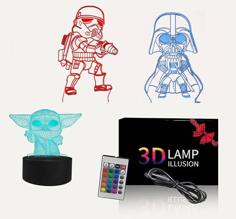 3D Illusion LED Night Light,16 Colors Gradual Changing Touch Switch USB Table Lamp for Holiday Gifts or Home Decorations（3Pattern） in Kuwait