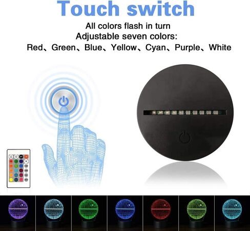 3D Illusion LED Night Light,16 Colors Gradual Changing Touch Switch USB Table Lamp for Holiday Gifts or Home Decorations（3Pattern） in Kuwait
