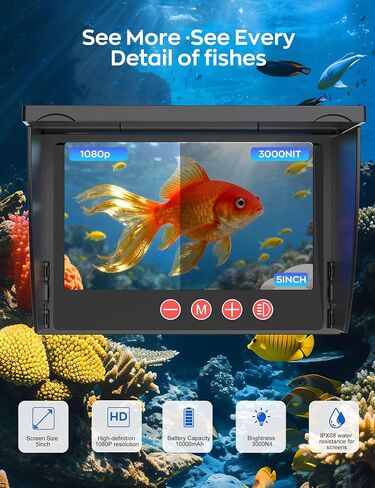 كاميرا الصيد تحت الماء مع شاشة LCD مقاس 4.3 بوصة، مكتشف الأسماك المحمول مع رؤية ليلية LED 12 IR وزاوية واسعة 220 درجة، كاميرا صيد الجليد IP68 المقاومة للماء مع كابل 100 قدم وبطارية 5000 مللي أمبير في الساعة لبحيرة الجليد والقارب in Kuwait