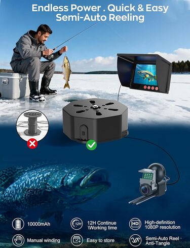 كاميرا الصيد تحت الماء مع شاشة LCD مقاس 4.3 بوصة، مكتشف الأسماك المحمول مع رؤية ليلية LED 12 IR وزاوية واسعة 220 درجة، كاميرا صيد الجليد IP68 المقاومة للماء مع كابل 100 قدم وبطارية 5000 مللي أمبير في الساعة لبحيرة الجليد والقارب in Kuwait