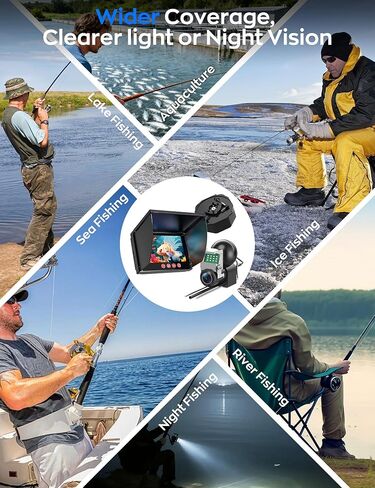كاميرا الصيد تحت الماء مع شاشة LCD مقاس 4.3 بوصة، مكتشف الأسماك المحمول مع رؤية ليلية LED 12 IR وزاوية واسعة 220 درجة، كاميرا صيد الجليد IP68 المقاومة للماء مع كابل 100 قدم وبطارية 5000 مللي أمبير في الساعة لبحيرة الجليد والقارب in Kuwait