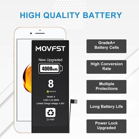 Replacement Battery for iPhone 8 Plus,Li-ion Polymer 5000mAh High Capacity Battery Fit for iPhone 8 Plus Model A1864 A1897 A1898 with Repair Tool Kits in Saudi Arabia