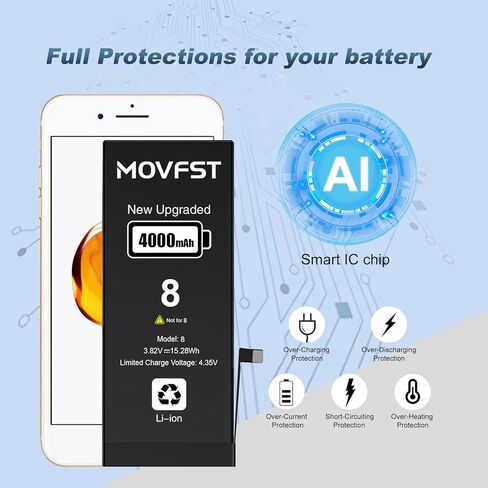 Replacement Battery for iPhone 8 Plus,Li-ion Polymer 5000mAh High Capacity Battery Fit for iPhone 8 Plus Model A1864 A1897 A1898 with Repair Tool Kits in Saudi Arabia
