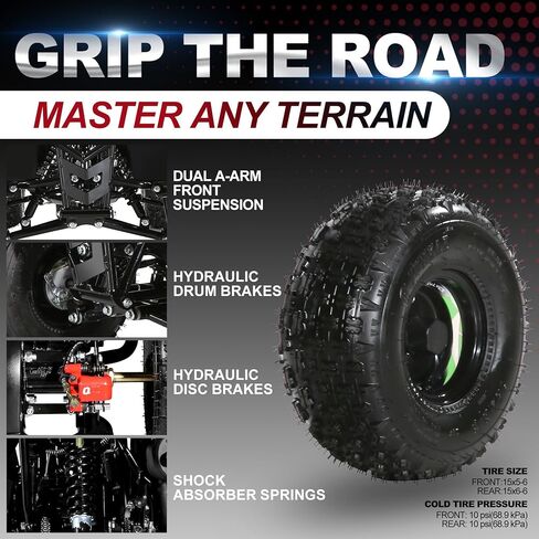 مركبة ATV تعمل بالغاز من Coolster مع مصابيح LED، 110CC 4-Stroke Mini Gas 4 عجلات مع فرامل قرصية أمامية وخلفية، مع دعم الوزن للتحكم في السرعة حتى 143 رطلاً، السرعة القصوى 15 ميل في الساعة، أخضر in Kuwait