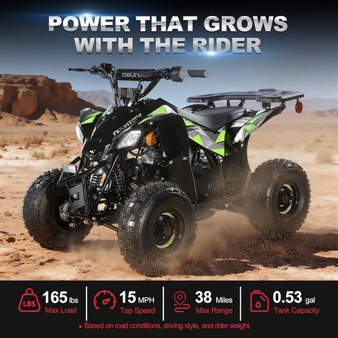 مركبة ATV تعمل بالغاز من Coolster مع مصابيح LED، 110CC 4-Stroke Mini Gas 4 عجلات مع فرامل قرصية أمامية وخلفية، مع دعم الوزن للتحكم في السرعة حتى 143 رطلاً، السرعة القصوى 15 ميل في الساعة، أخضر in Kuwait