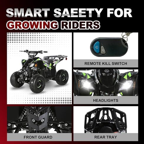مركبة ATV تعمل بالغاز من Coolster مع مصابيح LED، 110CC 4-Stroke Mini Gas 4 عجلات مع فرامل قرصية أمامية وخلفية، مع دعم الوزن للتحكم في السرعة حتى 143 رطلاً، السرعة القصوى 15 ميل في الساعة، أخضر in Kuwait