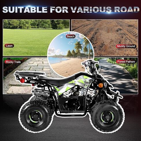 مركبة ATV تعمل بالغاز من Coolster مع مصابيح LED، 110CC 4-Stroke Mini Gas 4 عجلات مع فرامل قرصية أمامية وخلفية، مع دعم الوزن للتحكم في السرعة حتى 143 رطلاً، السرعة القصوى 15 ميل في الساعة، أخضر in Kuwait