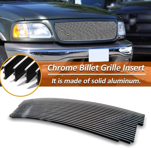 Fits 1999-2003 Ford F150/Lightning/Harley Davidson Main Upper Chrome Billet Grille Insert Replacement Grill Polished Surface in Saudi Arabia