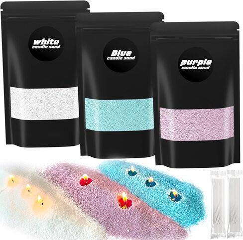 Bolu Fly Candle Sand with Wicks, Refillable Pearled Wax Beads Making Kits, 3-Color Unscented for Relaxation, Yoga, Meditation, Wedding & Home Decor (21oz, White, Blue, Purple) in Saudi Arabia