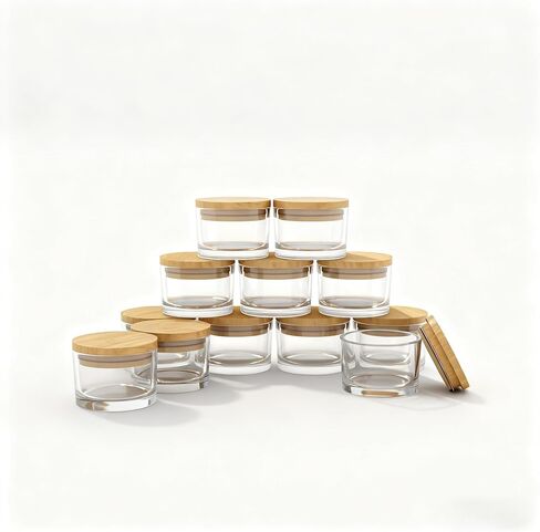 12 Pack 4 OZ Glass Candle Jars with Bamboo Lids – Bulk Empty Candle Containers for Making Candles, DIY Craft & Storage – Heat-Resistant Thick Glass(Clear) in Saudi Arabia